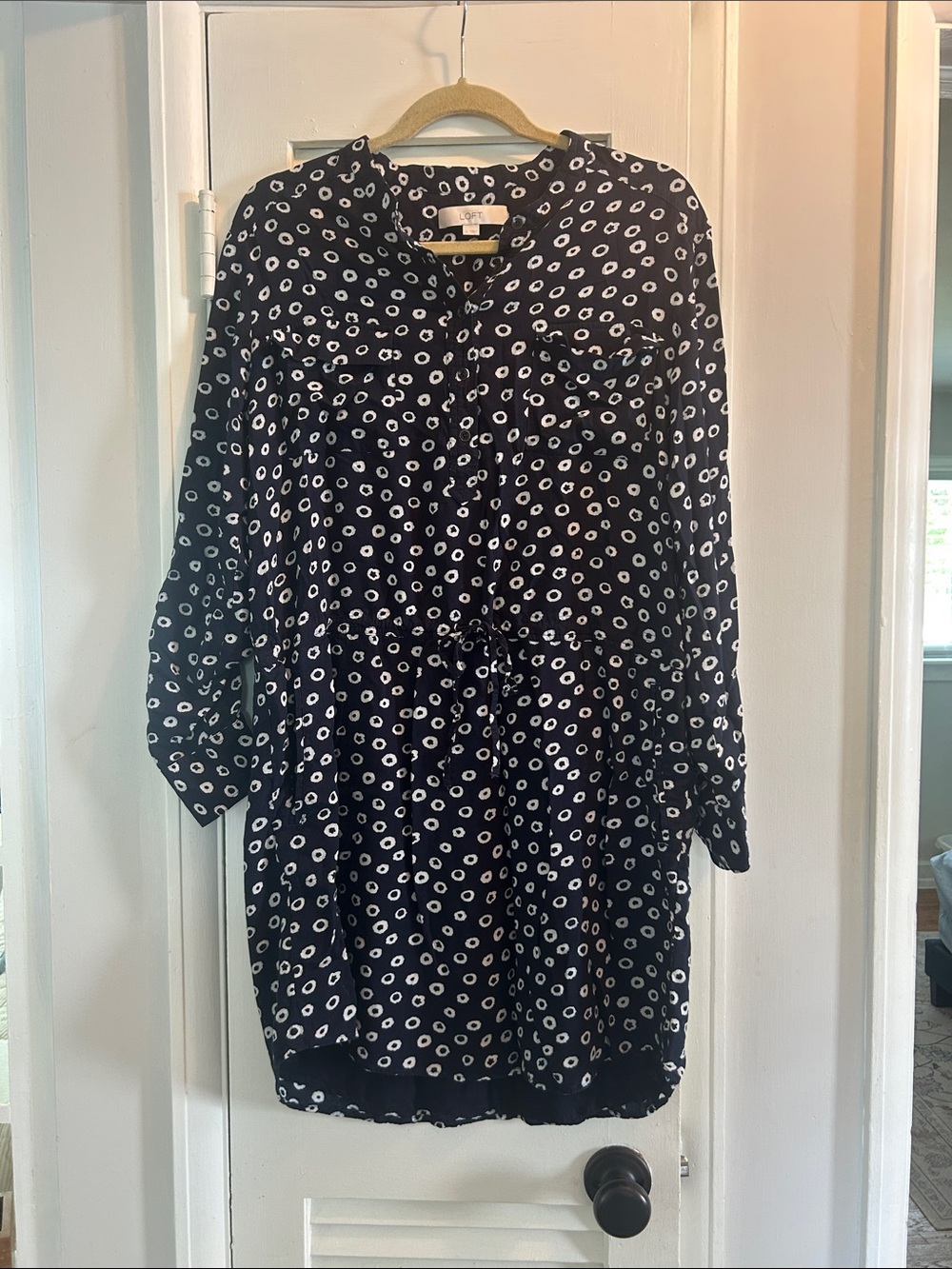 LOFT Navy Polka Dot Shirt Dress